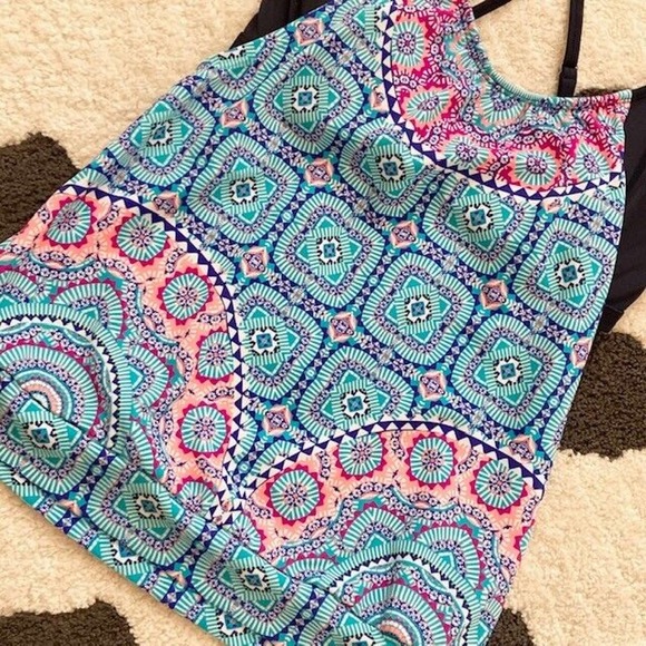 NWT Athleta $84 32D/DD Fiji Blousy Blue Pink Print Padded UPF 50+ Tankini Top - Picture 5 of 14